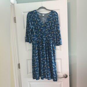 4/$20 Karina Blue Shark-Print Midi Wrap Dress
